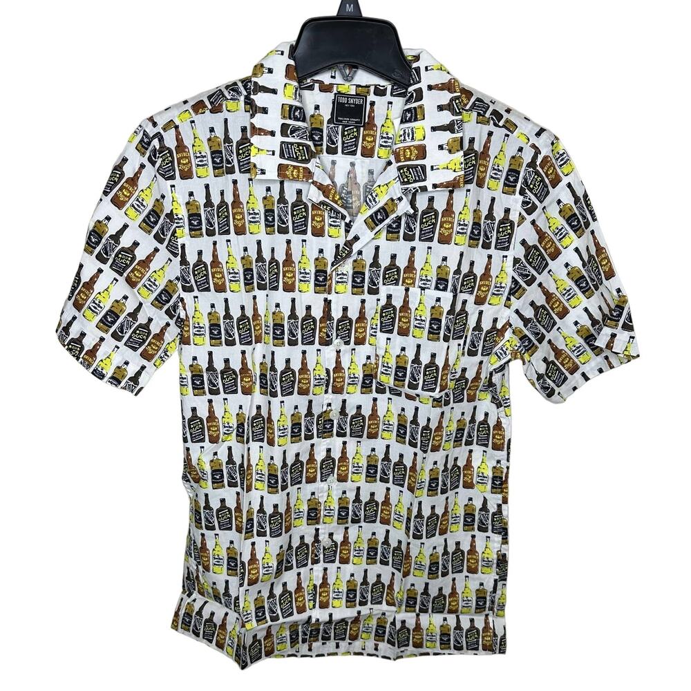 Todd Snyder Bottle Print Camp Collar Button Down Shirt White Men's Small New